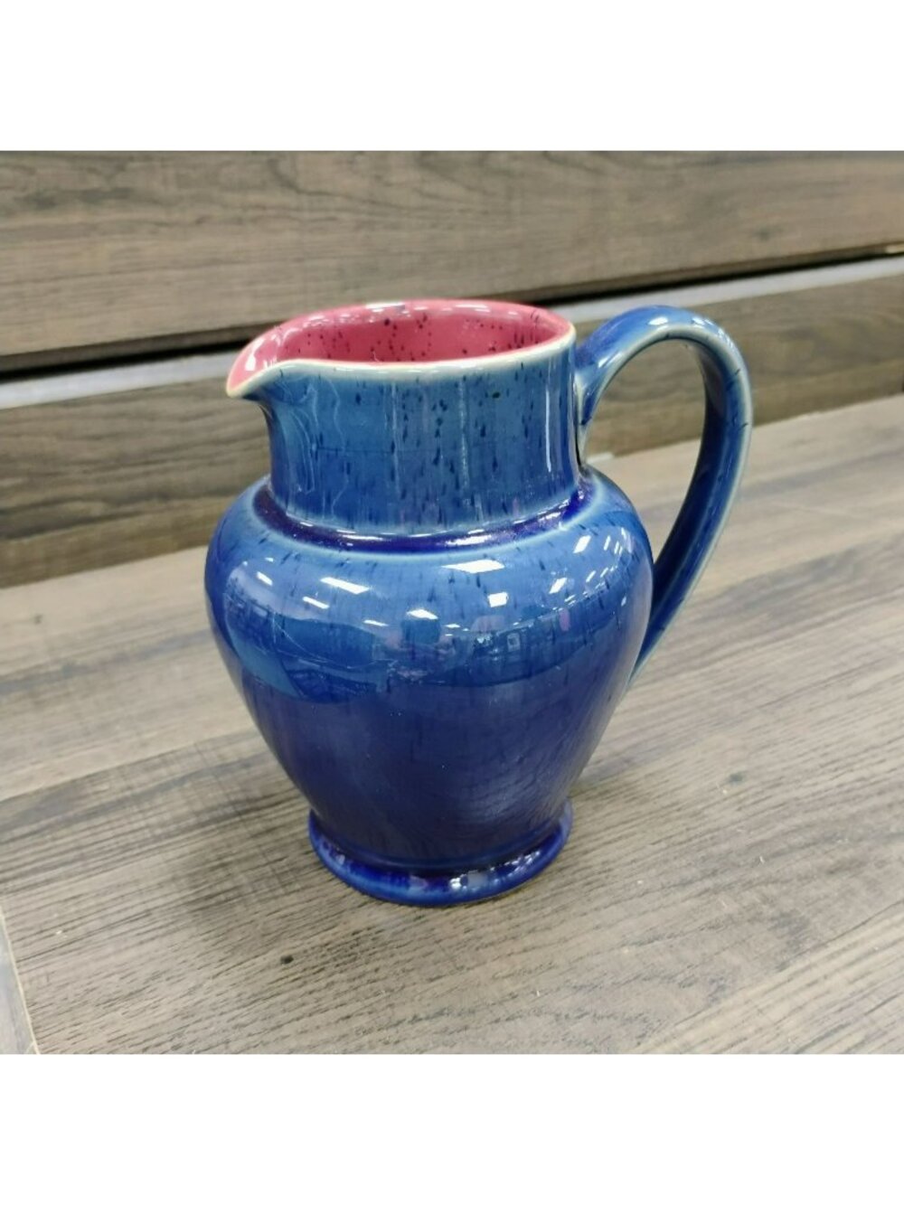 Vintage Denby Harlequin 1 Pint Pitcher Blue Jug with Rose Red Interior England